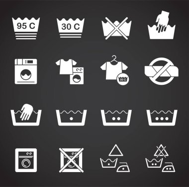 Grafik ve web tasarımı için arka planda çamaşırla ilgili simgeler ayarlandı. Web veya mobil uygulama için yaratıcı illüstrasyon konsepti sembolü.