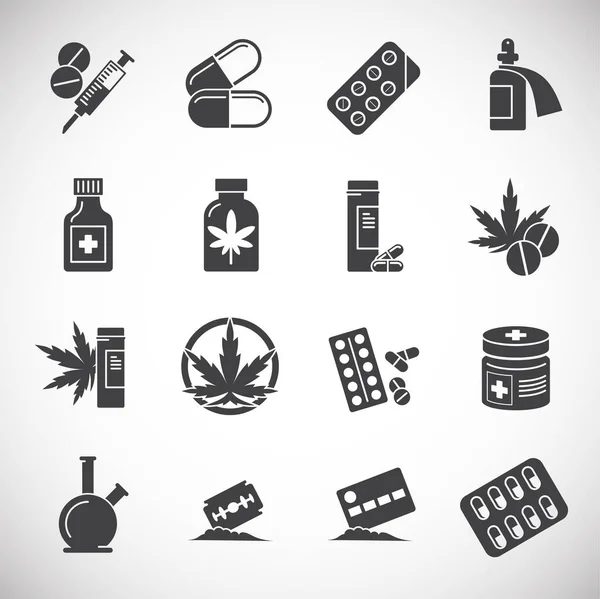 Drugs gerelateerde pictogrammen op de achtergrond voor grafisch en web design. Creatieve illustratie concept symbool voor web of mobiele app. — Stockvector