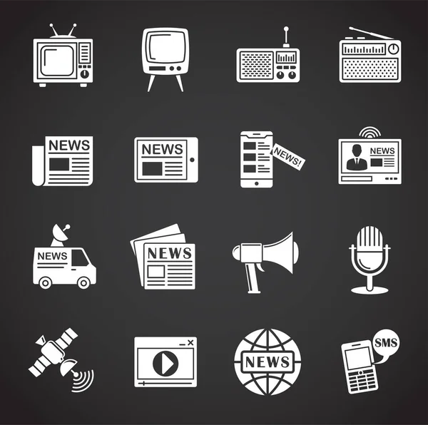 Icone relative ai mass media impostate sullo sfondo per la grafica e il web design. Simbolo di concetto di illustrazione creativa per app web o mobile . — Vettoriale Stock