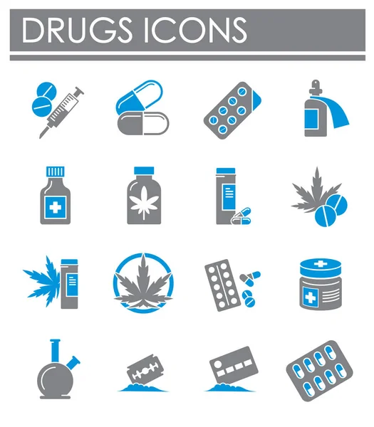 Ícones relacionados a drogas definidos em segundo plano para design gráfico e web. Símbolo de conceito de ilustração criativa para web ou aplicativo móvel . —  Vetores de Stock