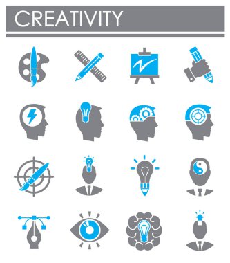 Grafik ve web tasarımı için arka planda yaratıcılık ve ilhamla ilgili simgeler oluşturuldu. Web veya mobil uygulama için yaratıcı illüstrasyon konsepti sembolü.