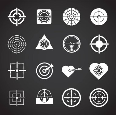 Grafik ve web tasarımı için arka planda hedefle ilgili simgeler ayarlandı. Web veya mobil uygulama için yaratıcı illüstrasyon konsepti sembolü.