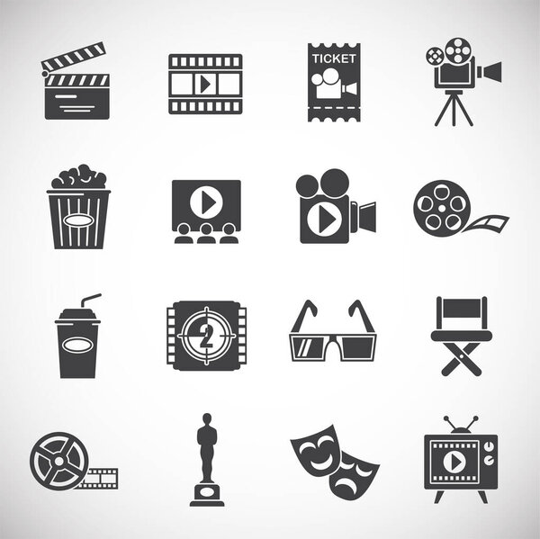 Cinema related icons set on background for graphic and web design. Creative illustration concept symbol for web or mobile app.