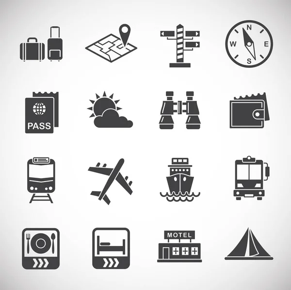 Ícones relacionados a viagens definidas em segundo plano para design gráfico e web. Símbolo de conceito de ilustração criativa para web ou aplicativo móvel . —  Vetores de Stock