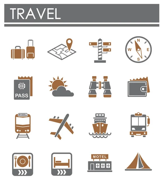 グラフィックやウェブデザインの背景に設定された旅行関連のアイコン。Webやモバイルアプリのための創造的なイラストのコンセプトシンボル. — ストックベクタ