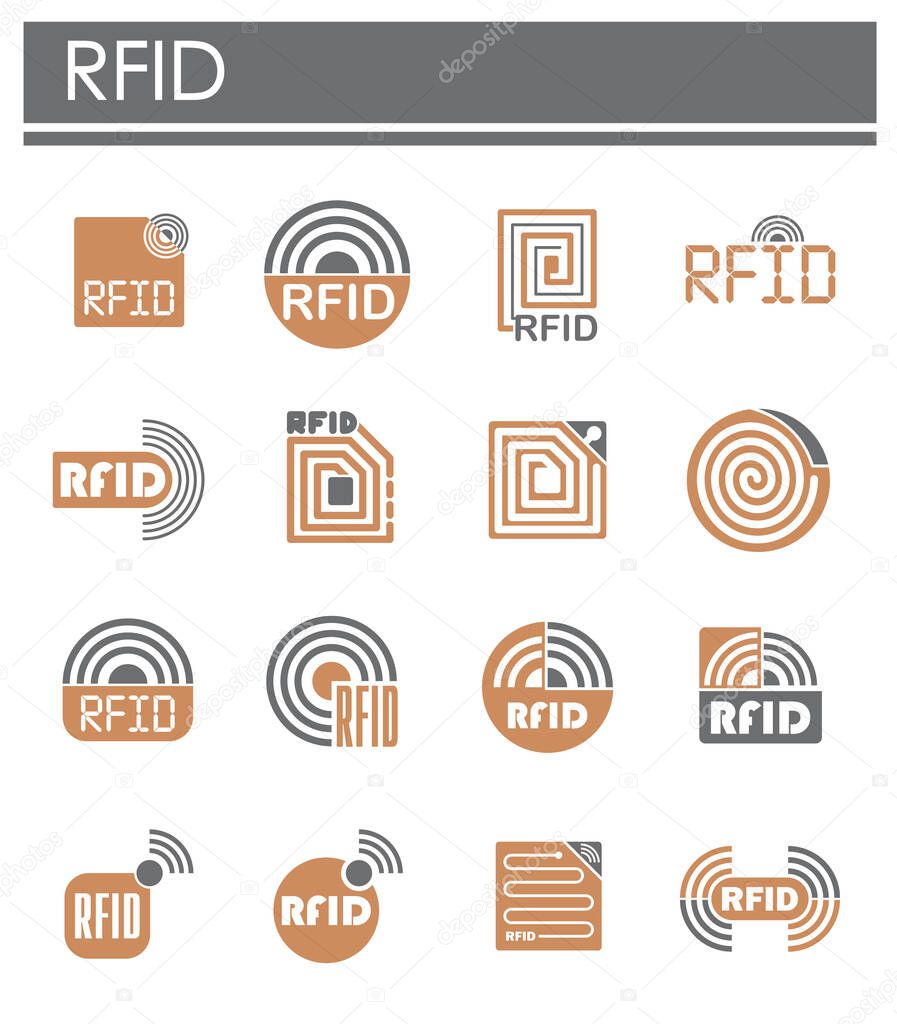 RFID related icons set on background for graphic and web design. Creative illustration concept symbol for web or mobile app.