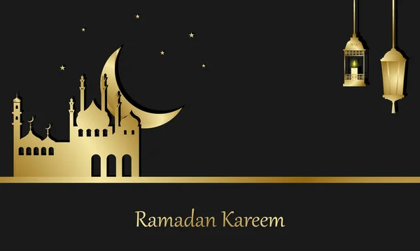 Altın Renkli Ramazan Kareem Konsepti Geleneksel Fenerler Tebrik Kartları Posterler — Stok Vektör