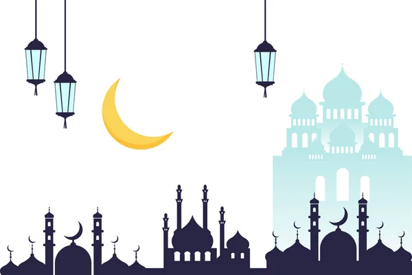 Vektorillustration Einer Flachen Landschaft Einer Moschee Monat Ramadan Als Hintergrund — Stockvektor