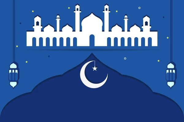 Schöner Ramadan Vektor Der Nacht Dekoriert Mit Traditionellen Arabischen Lampen — Stockvektor