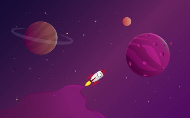 Yansıyan yıldızlar ve ışıkla galaksiler ve geniş mesafeler konusunun vektör illüstrasyonu. Yıldızlararası uzay yolculuğu