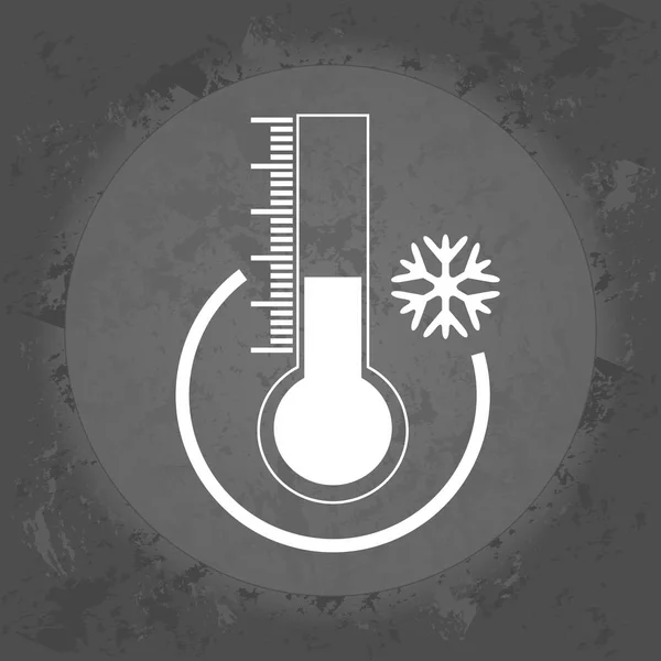 Ícone de inverno, um termômetro e neve, previsão do tempo no fundo do vintage cinza  . Vetor De Stock