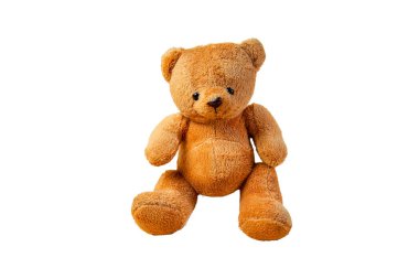 Beyaz arka planda, yalnız kahverengi ayıcık, ölü kesim. Nesne.