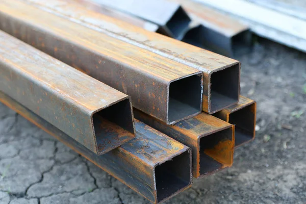 Rechteckige Metallrohre Stahl Baumaterialien — Stockfoto