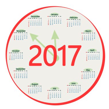 2017 yılında yuvarlak takvim.