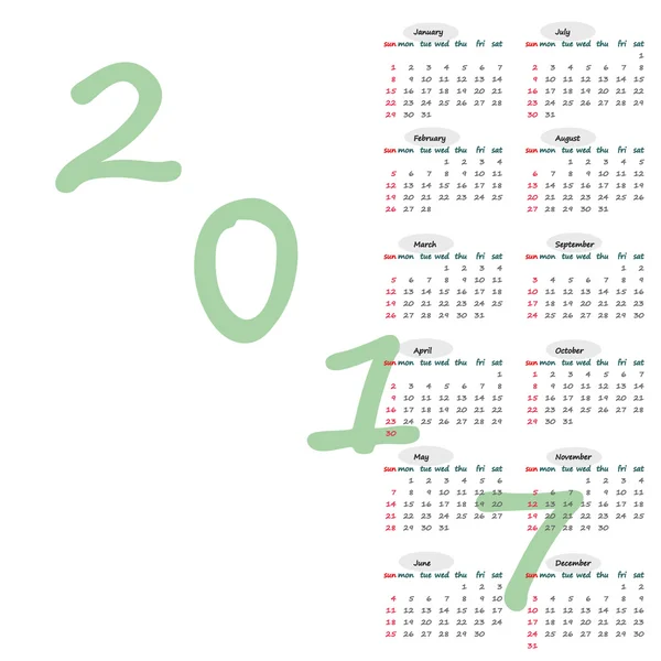 Calendar 2017 year simple style. — Stock Vector