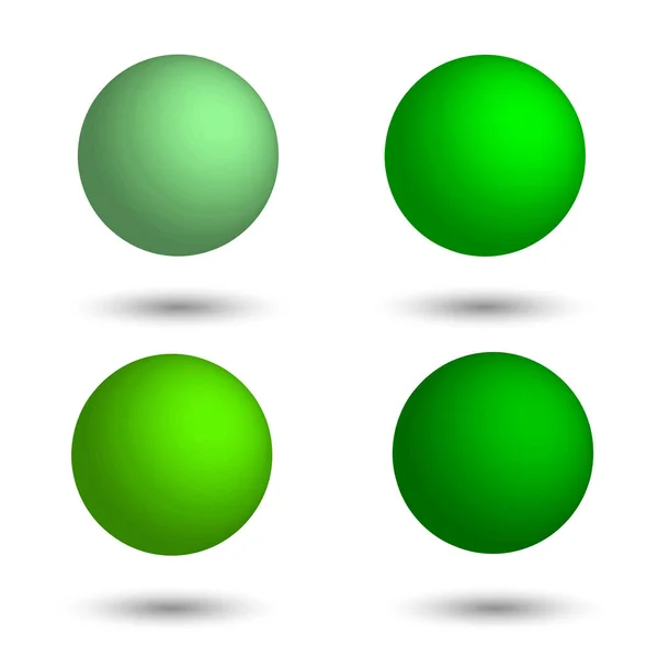 3D küre. Yeşilin farklı tonları gerçekçi topları kümesi. — Stok Vektör