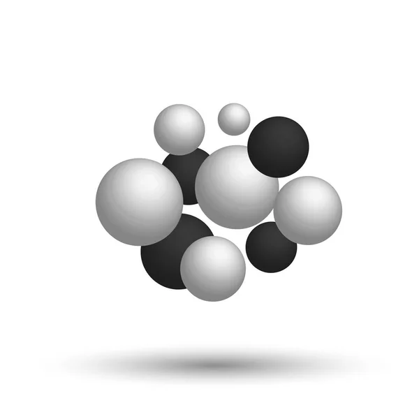 Композиция из кучи 3d шары разного размера. Черно -белый 3d-сферы — стоковый вектор