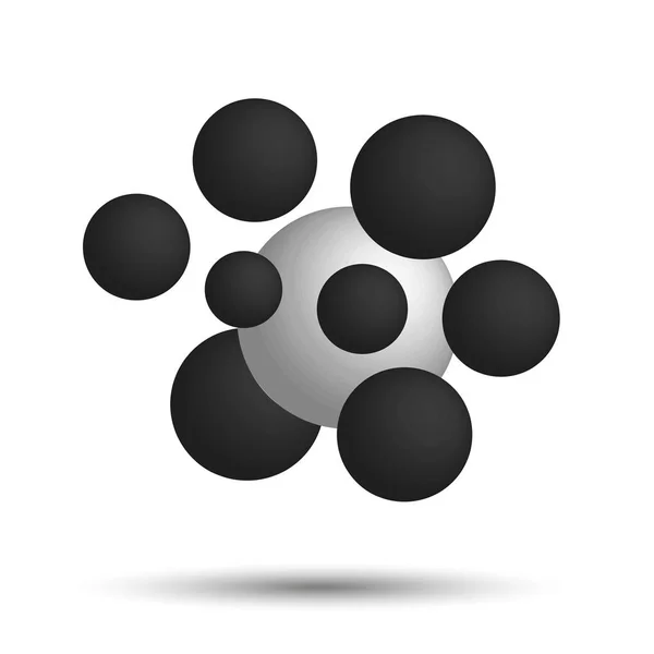 Composición de bolas 3d pila de diverso tamaño. Esfera 3d negro y blanco — Vector de stock