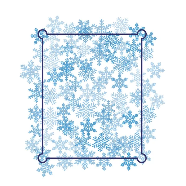 クリスマスの背景を抽象化します。白で雪の結晶冬フレーム。ベクトル — ストックベクタ