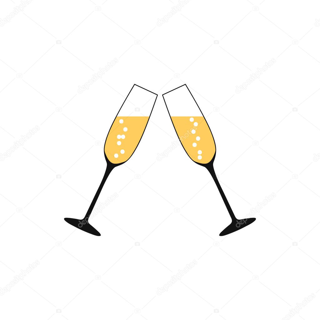 Pair of champagne glasses, set of sketch style vector illustration isolated on white background.