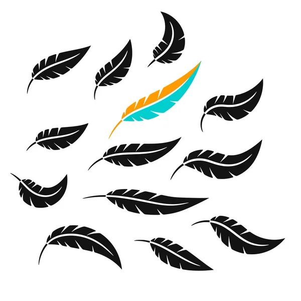 Esquema simple iconos plumas. Siluetas y plantillas — Vector de stock