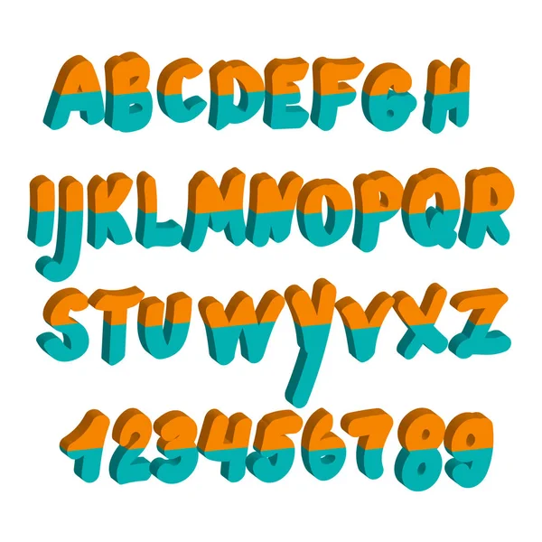 Alfabetletters display. Gekleurde lettertype dat in tweeën is gedeeld. Handgeschreven letters en cijfers — Stockvector