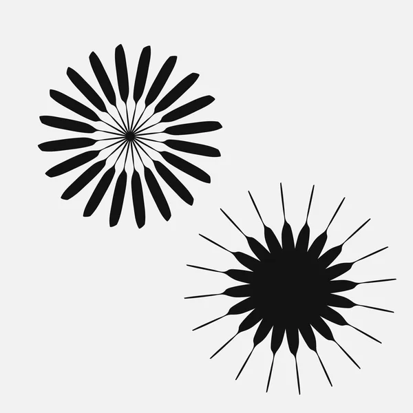 Dos siluetas vectoriales. Una flor o el sol. Negro sobre fondo blanco — Archivo Imágenes Vectoriales