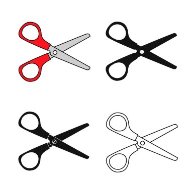 Beyaz arka plan üzerinde izole kırmızı makas ayarlayın. Düz stil vektör çizim