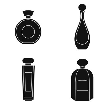 Saydam bir arka plan üzerinde izole siluet parfüm. Parfüm şişeleri küme. Koku. Parfümeri Ürünleri