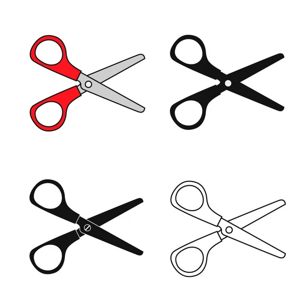 Set red scissors isolated on white background. Vector illustration in flat style — Stock Vector