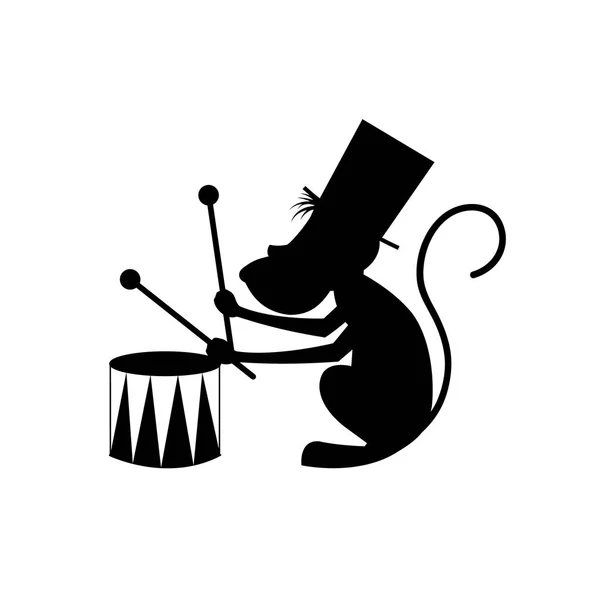 ドラム演奏の帽子、猿のシルエット — ストックベクタ