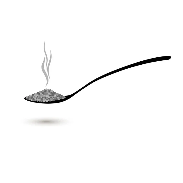 Sıcak yemek kaşık düz simgesi. Siyah gıdalardan Buhar aroması ile tekne — Stok Vektör