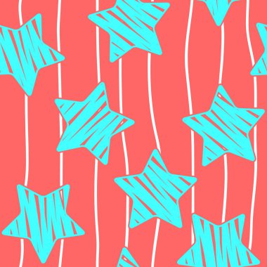 Yatay çizgiler ve yıldızlardan oluşan kusursuz bir vektör arkaplanı. Çizgiler elle çizilmiş. Sonsuz desen