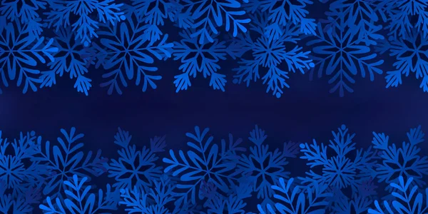 Fondo azul oscuro con grandes copos de nieve azules. Vector — Archivo Imágenes Vectoriales