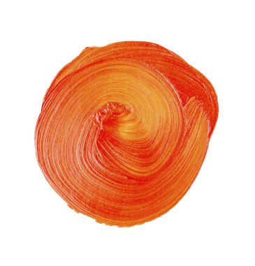 Yuvarlak bir kırmızı boya lekesi. Parlak akrilik boya. Fırça darbesi dokusu beyazda izole edildi.