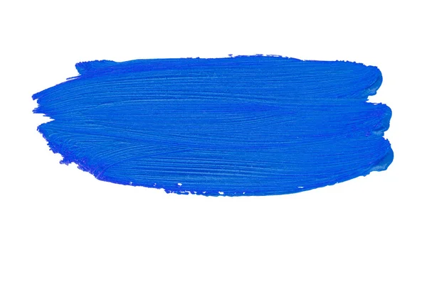 Mavi boya lekesi. Parlak akrilik boya. Fırça darbesi dokusu beyazda izole edildi.