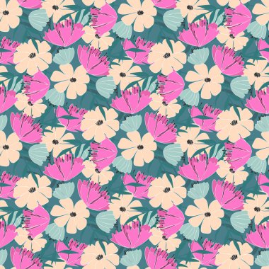 Kusursuz çiçek deseni, yapraklar ve fantezi bitkilerinin dalları. Vektör