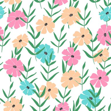 Kusursuz çiçek deseni, yapraklar ve fantezi bitkilerinin dalları. Vektör