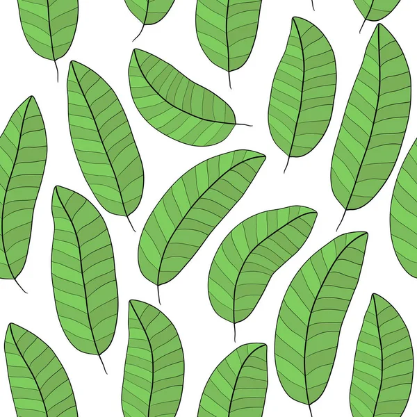 Бесшовный фон из больших зеленых листьев тропического дерева — стоковый вектор