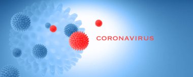  Coronavirus COVID-19 konsepti. Kopya alanı ile klasik mavi arkaplan üzerine 3B illüstrasyon