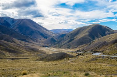 South Island, Yeni Zelanda görünümünde Lindis Pass.