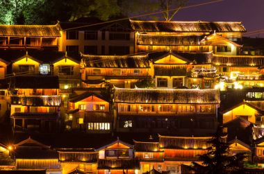 Gece görüş eski Town Lijiang, Yunnan Eyaleti, Çin.