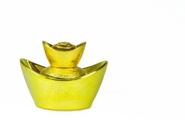 Beyaz arka plan üzerinde izole Çin Altın külçe (nimet, zengin ve şans yabancı metin anlamına gelir).