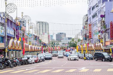 Kuala Lumpur, Malezya - Şubat 7,2017: Brickfields Little India Kuala Lumpur yoğun trafikte görünümünü. Bu genellikle yerli yanı sıra turistler kalabalık.