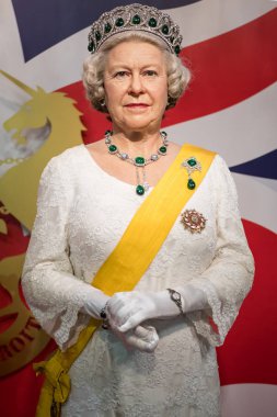 Kraliçe 2. Elizabeth Tussauds Müzesi 'nde balmumu figürü, Bangkok Tayland' da Siyam Keşfi.