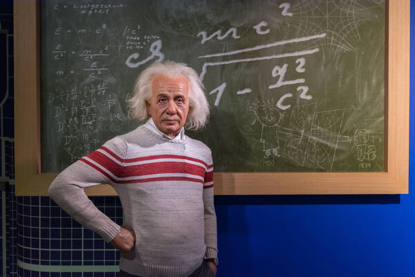 Albert Einstein wax figure display at Madame Tussauds Museum,Siam Discovery in Bangkok Thailand. Royalty Free Stock Images