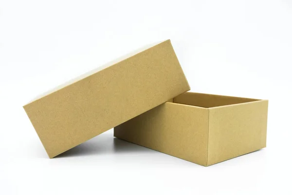 Pohled Hnědou Krabici Izolovanou Bílém Pozadí — Stock fotografie