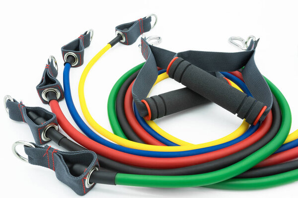 Colorful resistance bands isolated on the white background.