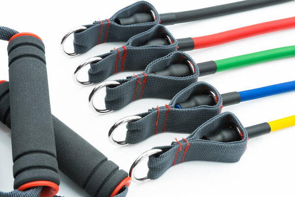 Colorful resistance bands isolated on the white background.