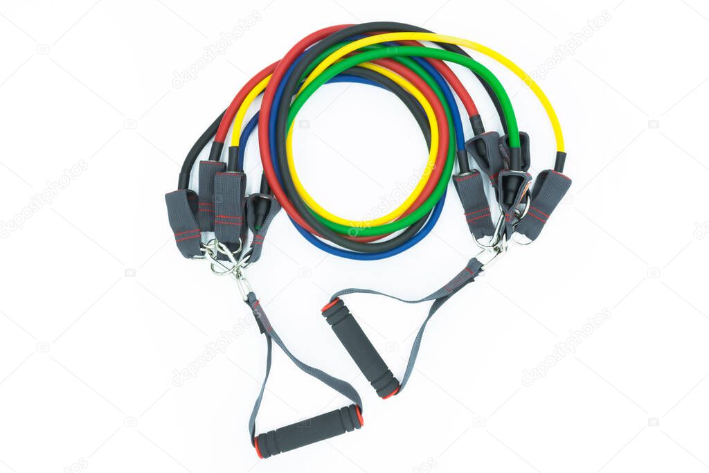 Colorful resistance bands isolated on the white background.
